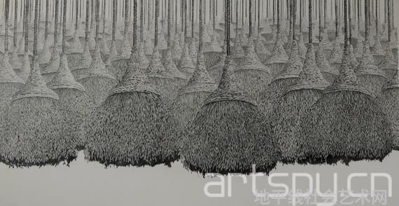 悬挂的米垛_Exchanging Identity in 168 Hours纸上黑铅_101.5.x154cm,Sunoj D._2011.jpg